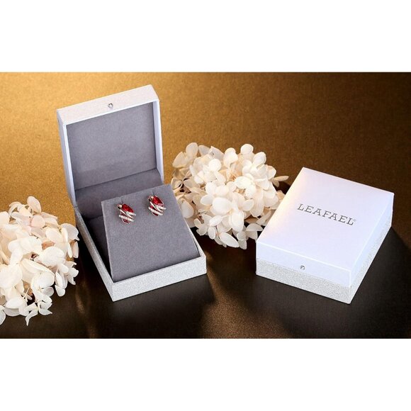 Women's Red Leafael Wish Charm Birthstone Crystal Stud Earrings Jewellery - Picture 7 of 7